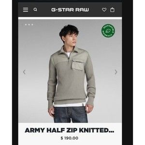 G-Star Raw Unisex Army Half-Zip Ribbed Knit Sweater Gray L